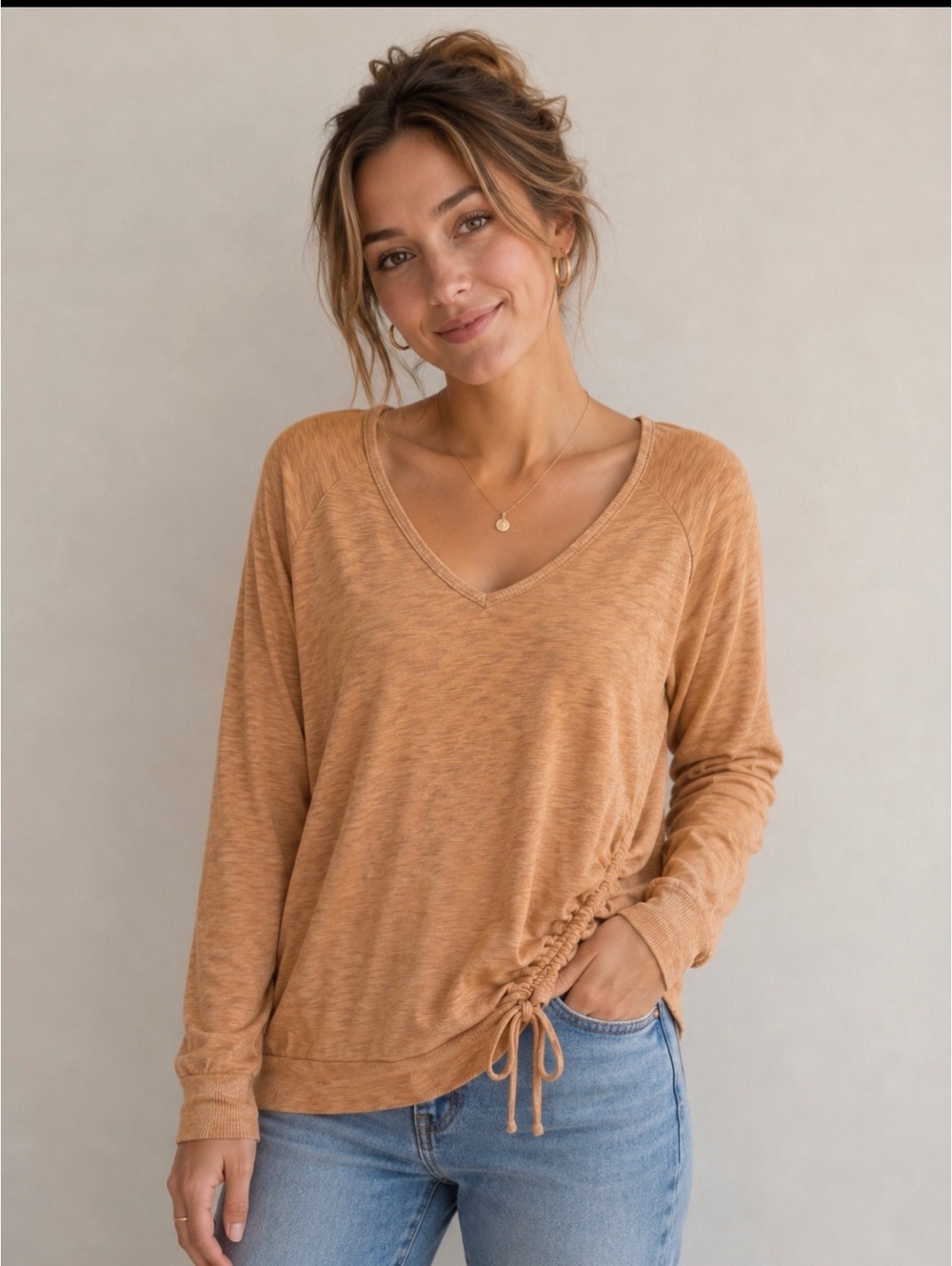 Hello Nite V-Neck Ruched Side Raglan Lounge Top Women’s Size M